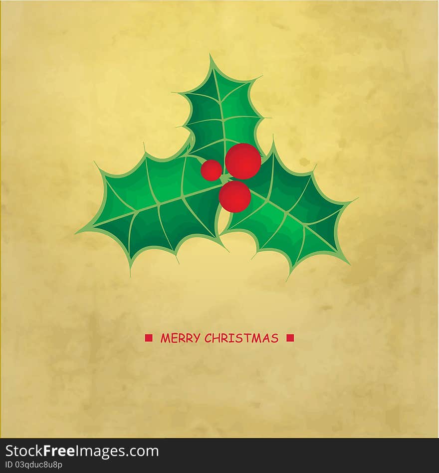 Christmas background with holly berry leaves background