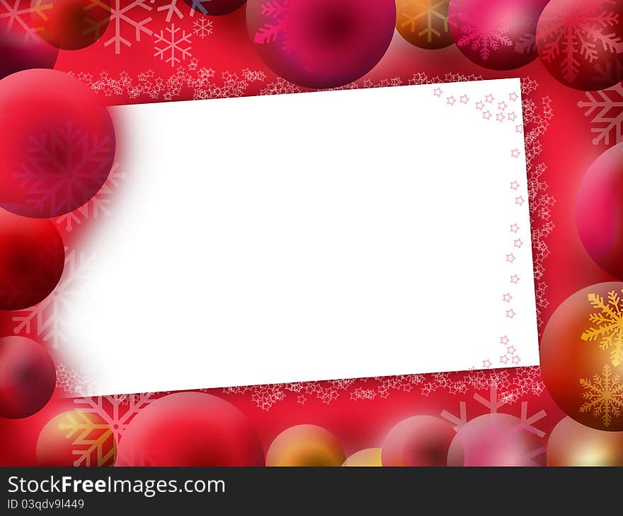 Blank Christmas card with decoration of snow star and bubble.