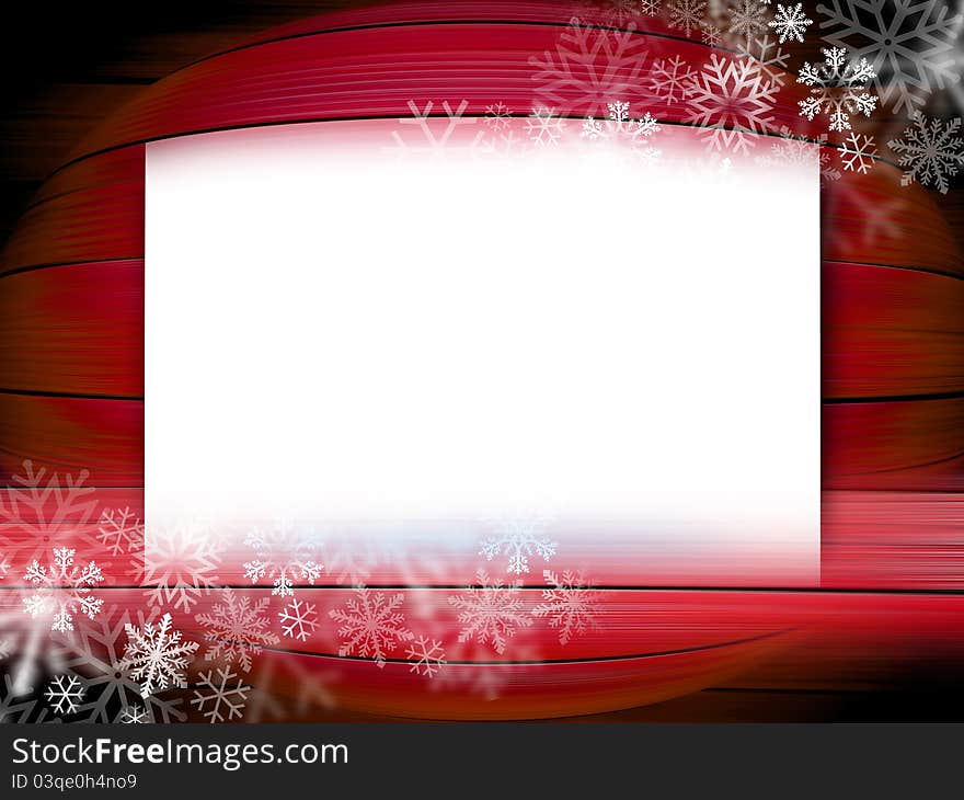 Blank Christmas card with decoration of snow stars on red background.