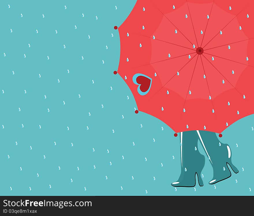 Background rain with boots and umbrella with heart