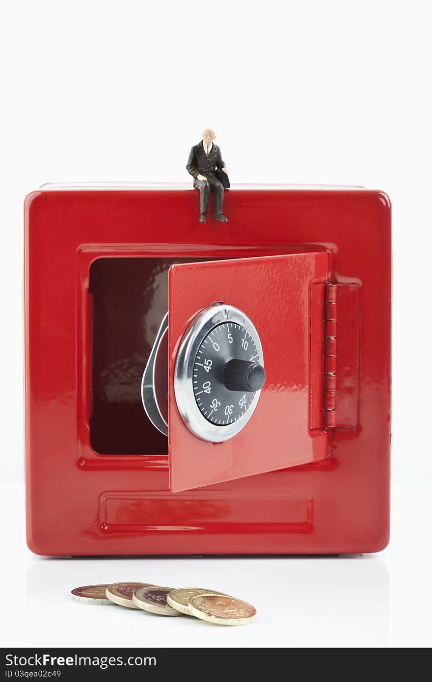 A red safe on white background