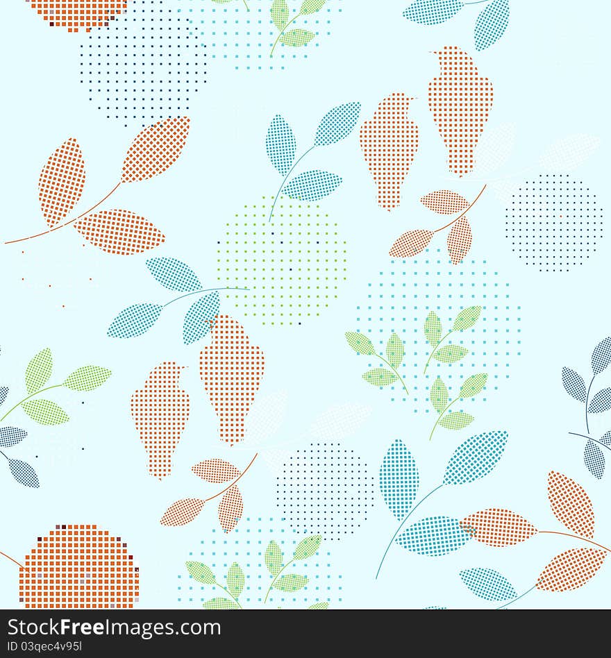 Stylized floral vector seamless pattern with birds. Stylized floral vector seamless pattern with birds