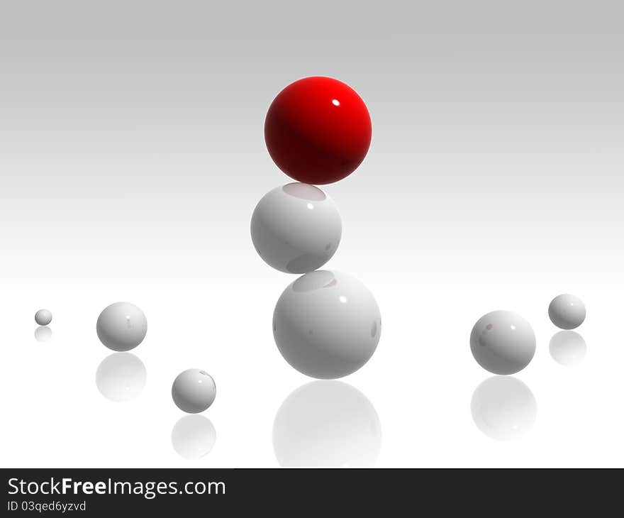 White and red 3d balancing balls with reflection. White and red 3d balancing balls with reflection