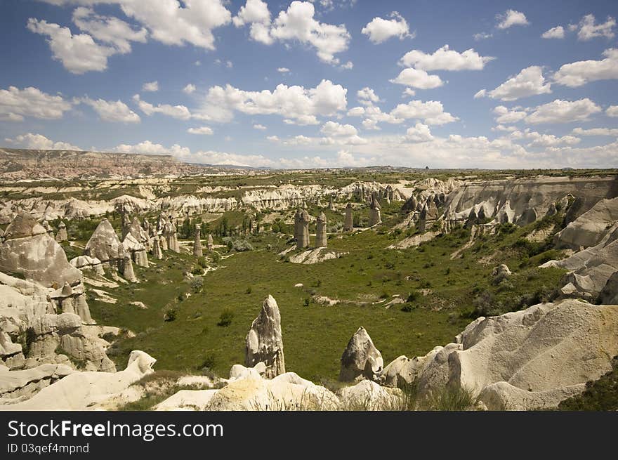 Blue sky and love valley in capadocia