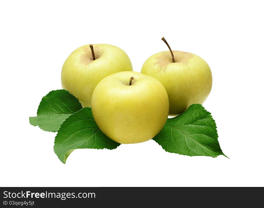 Three apples with leaves