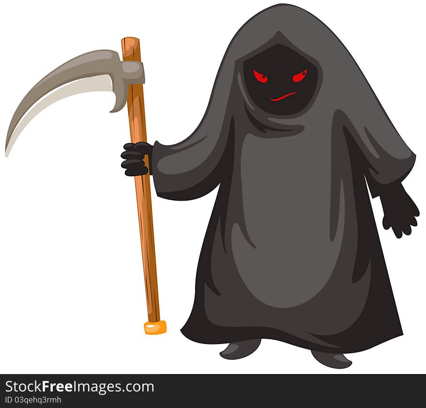 Illustration of isolated grim reaper on white background