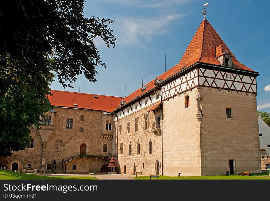 Castle in Budyne nad Ohri built in romantic style, Czech Republic.