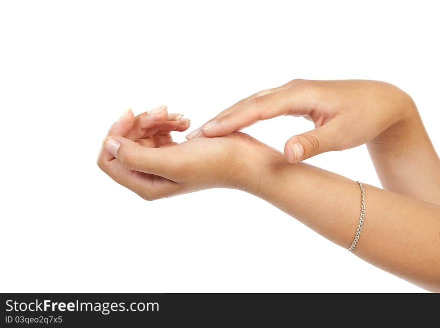 Women's hand isolated on white background