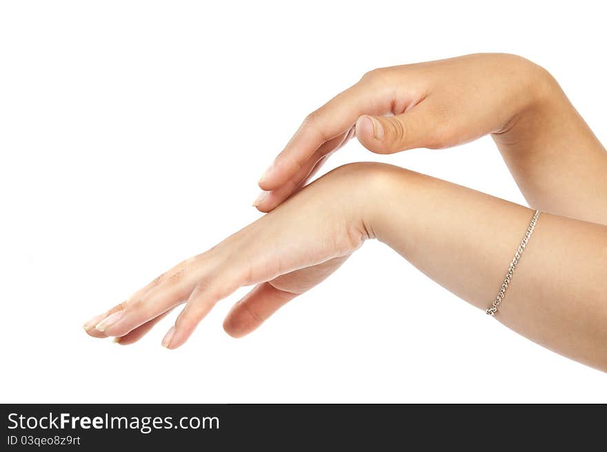 Women's hand isolated on white background