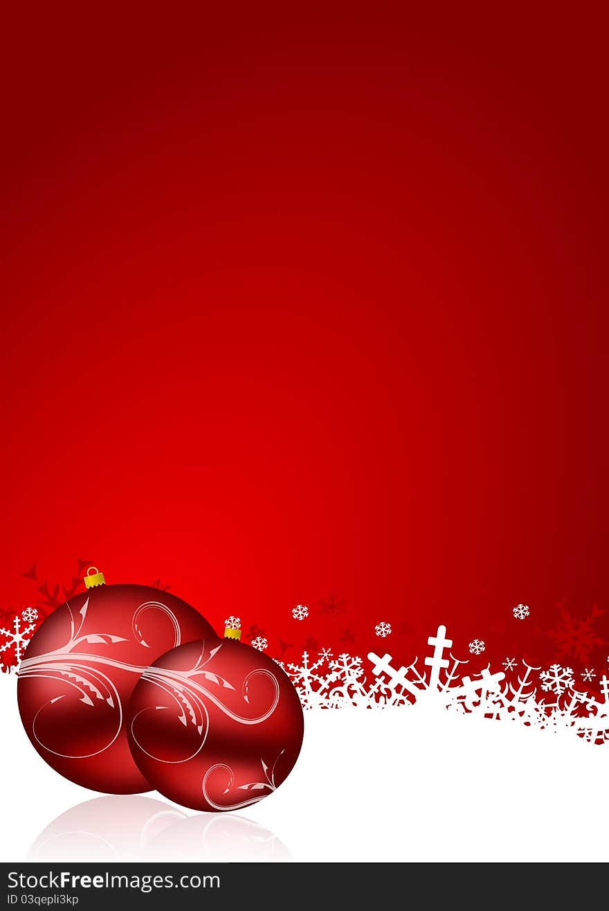 Red christmas background with snowflakes and christmas balls