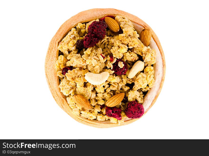 Muesli in grapefruit bowl