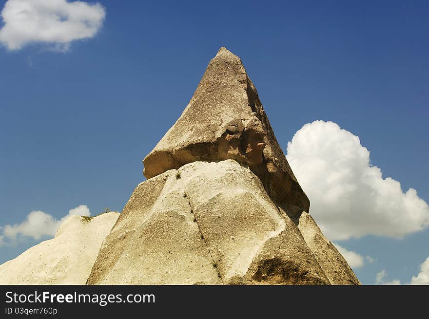 Blue sky and one of fairy chimney in Capadocia, Ürgüp-Göreme