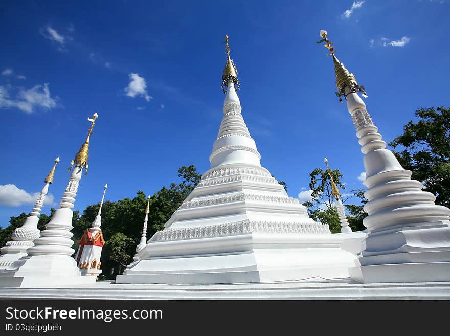 Beautiful White Pagodas Of Mon Architecture With N