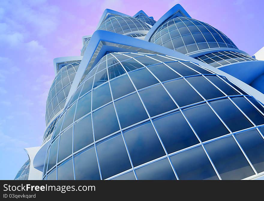 Stylish building inside against the sky. Stylish building inside against the sky.