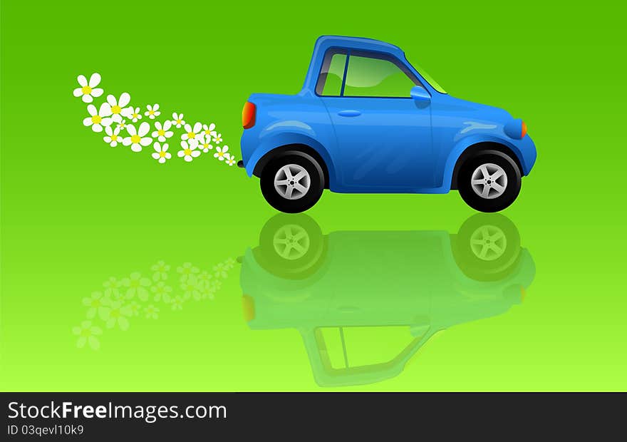 Eco car on a green background illustration. Eco car on a green background illustration