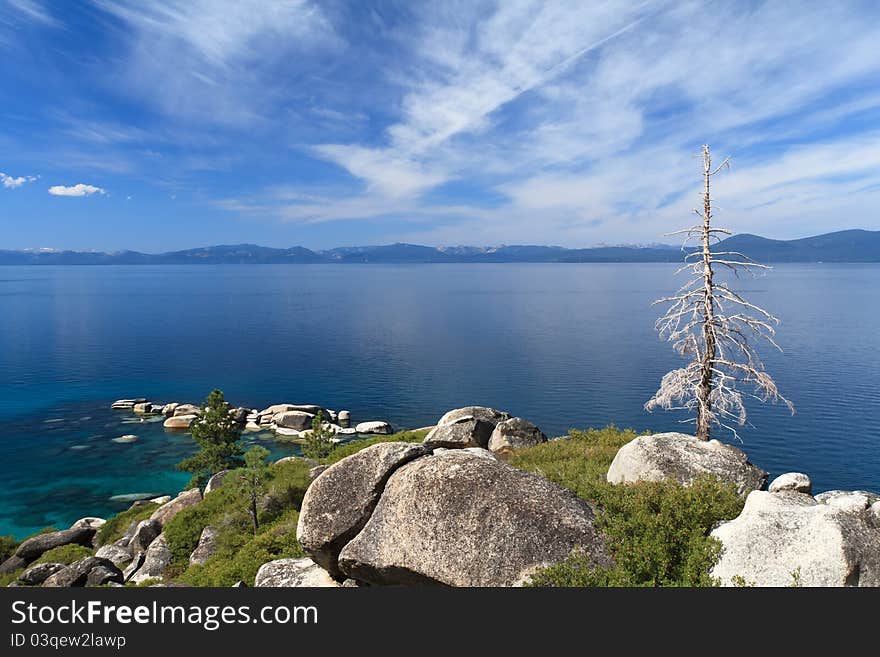 Lake Tahoe overview with cludy sky