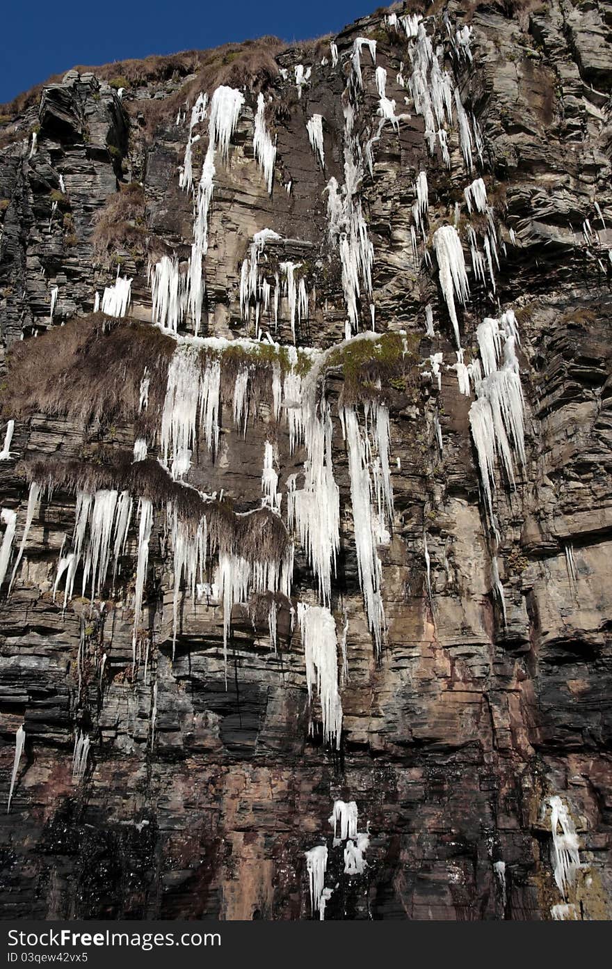 Icicles on a cliff face in ballybunion ireland on a winters day. Icicles on a cliff face in ballybunion ireland on a winters day