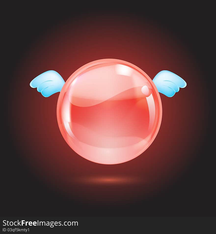 Red crystal ball with blue wings