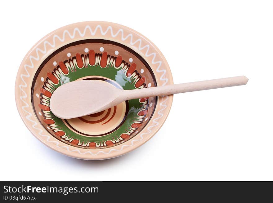 Empty Plate With Wooden Spoon.