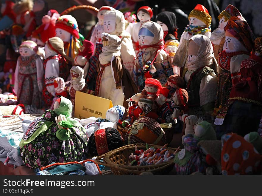 Patchwork rag dolls that folk art