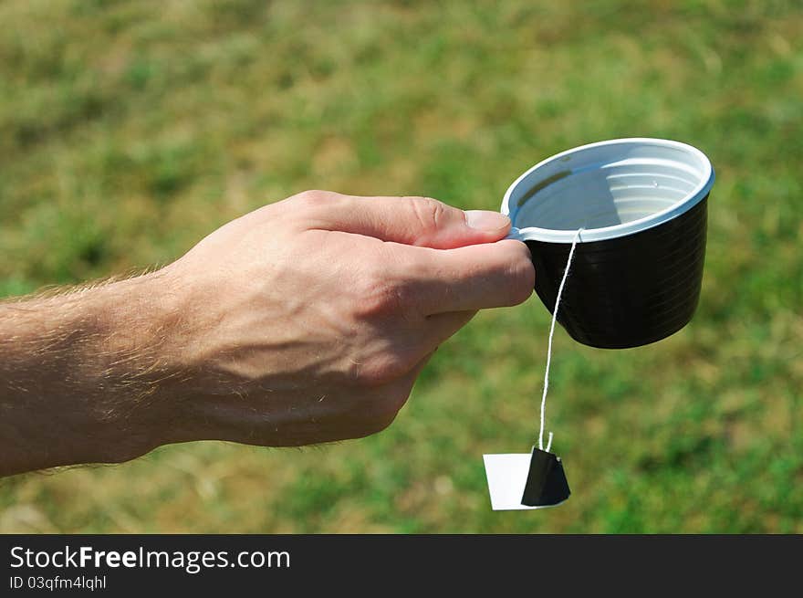 Teabag on a plastic cup