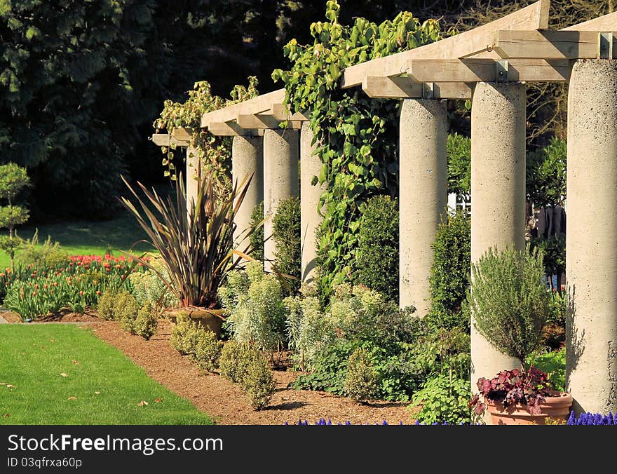 Pillars in a Greek style garden