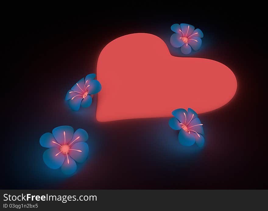 Render of a heart with vibrant blue flowers. Render of a heart with vibrant blue flowers