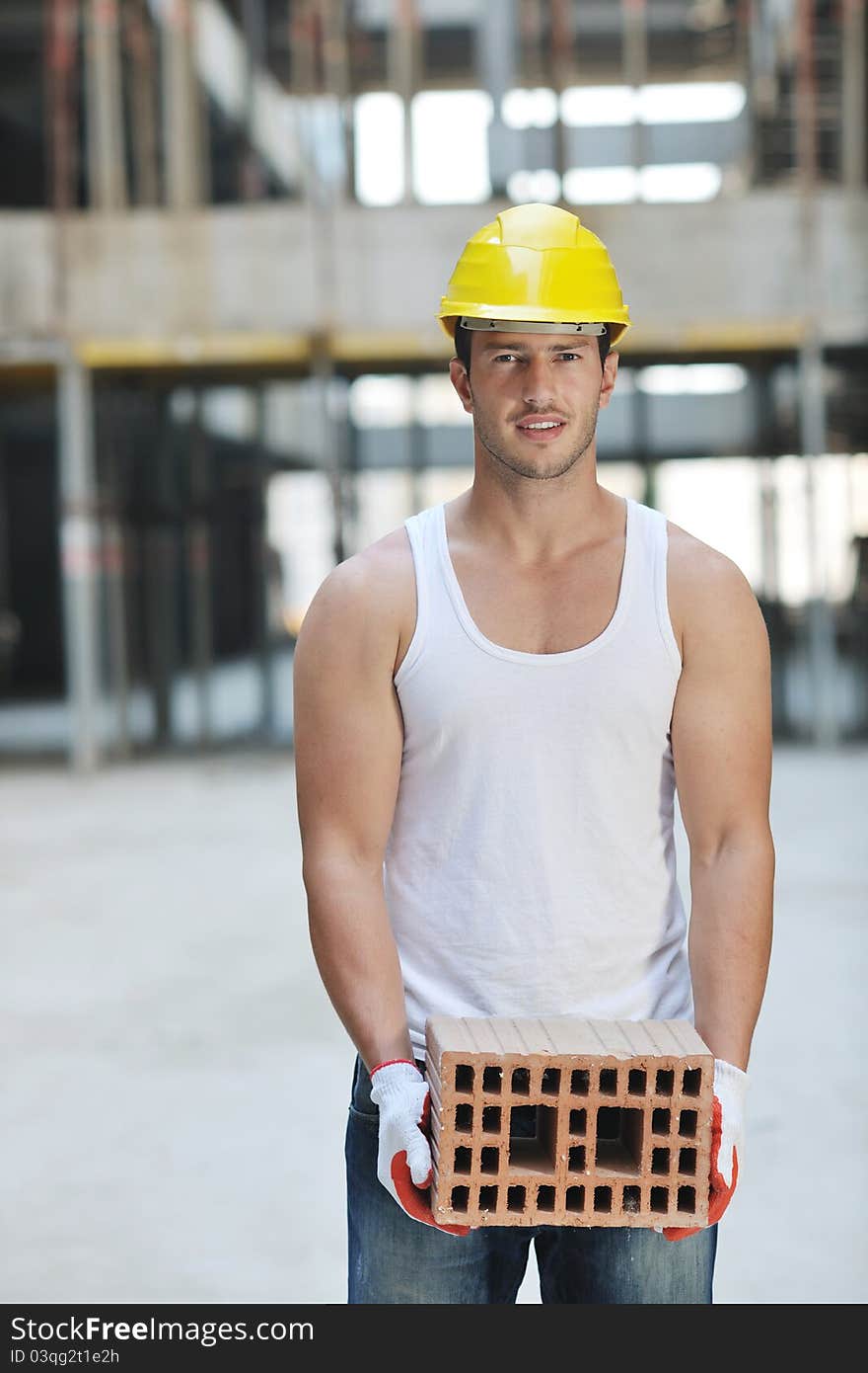 Hard Worker On Construction Site