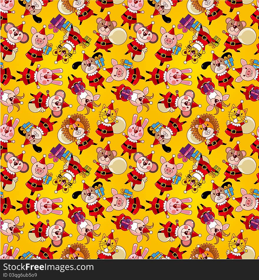 Cartoon animal Santa Claus,xmas holiday seamless pattern,vector,illustration