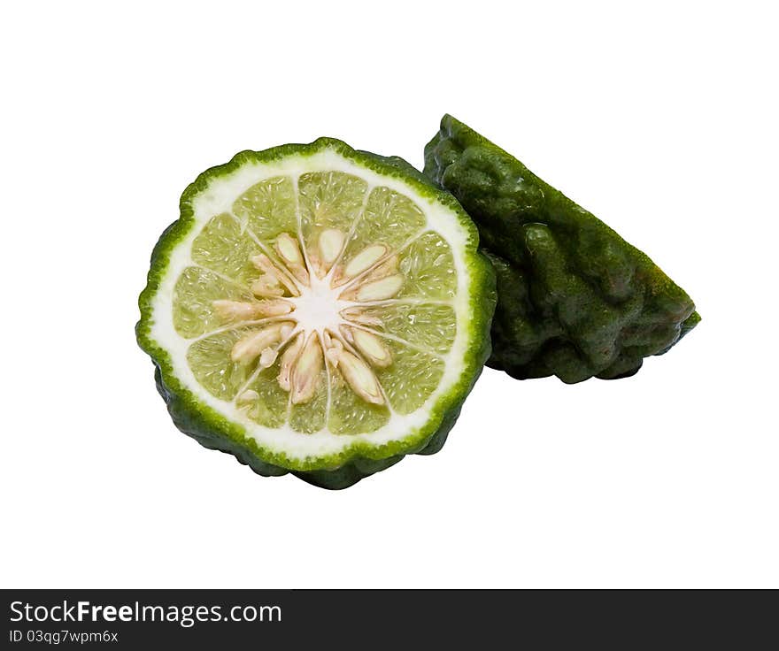 Kaffir lime on white background