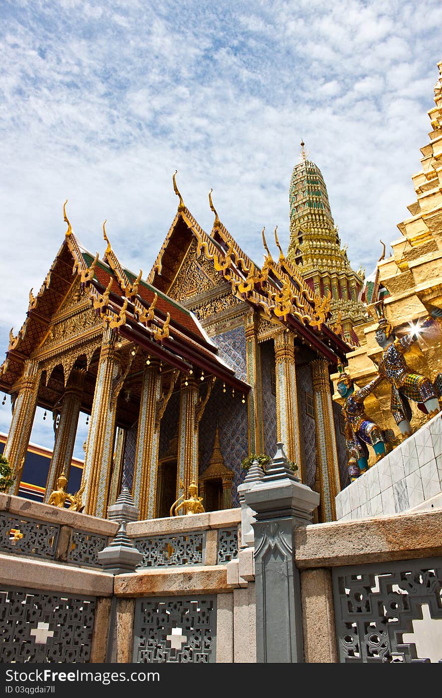 The temple in the Grand palace area. Bangkok, Thailand