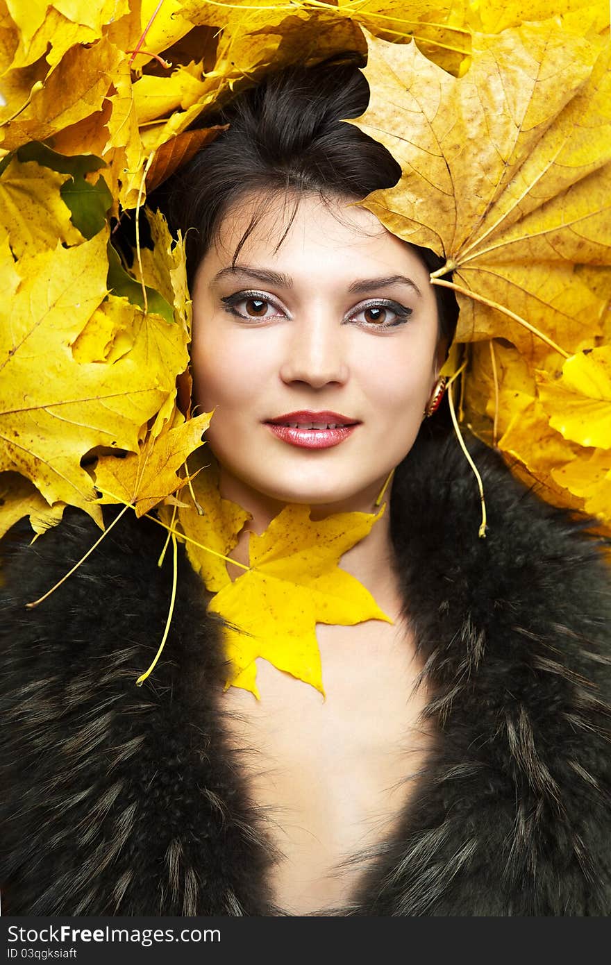 Portrait woman in fur collar. Portrait woman in fur collar.