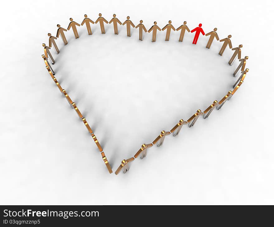 3d illustration of heart reprensented by a group of people on white backgound. 3d illustration of heart reprensented by a group of people on white backgound