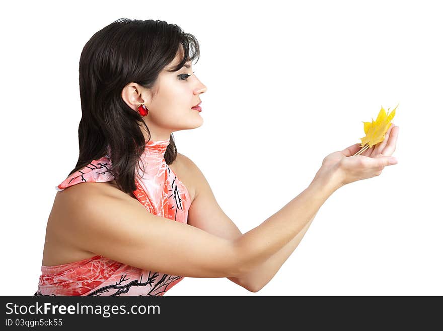 Studio portrait of autumn woman.