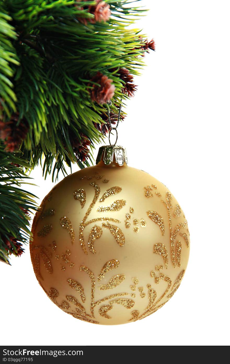 Golden christmas ball isolated over white backround