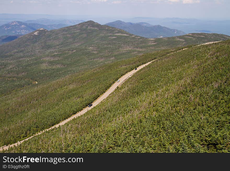 View of the roadway below the peak of Whiteface Mountain in Willmington, NY. View of the roadway below the peak of Whiteface Mountain in Willmington, NY