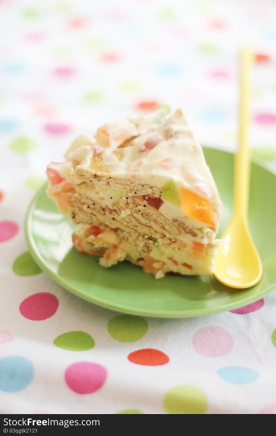 Colorful cake on a napkin