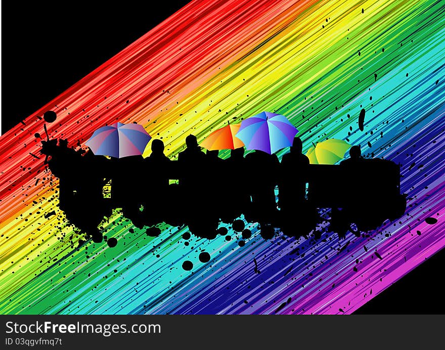 Abstract illustration of people watching rainbow. Abstract illustration of people watching rainbow