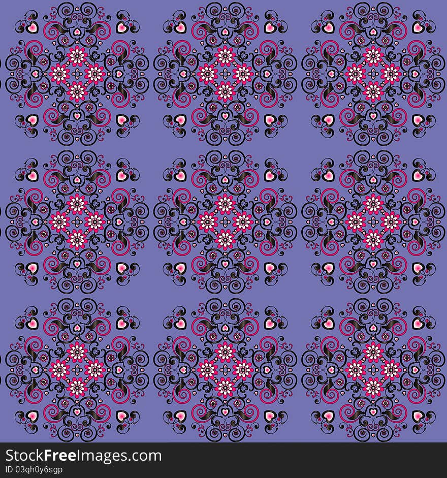 Pattern with curl and flower seamless texture. Pattern with curl and flower seamless texture