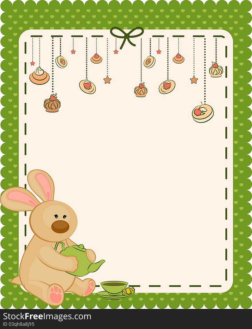 Background with sweet cakes and rabbit