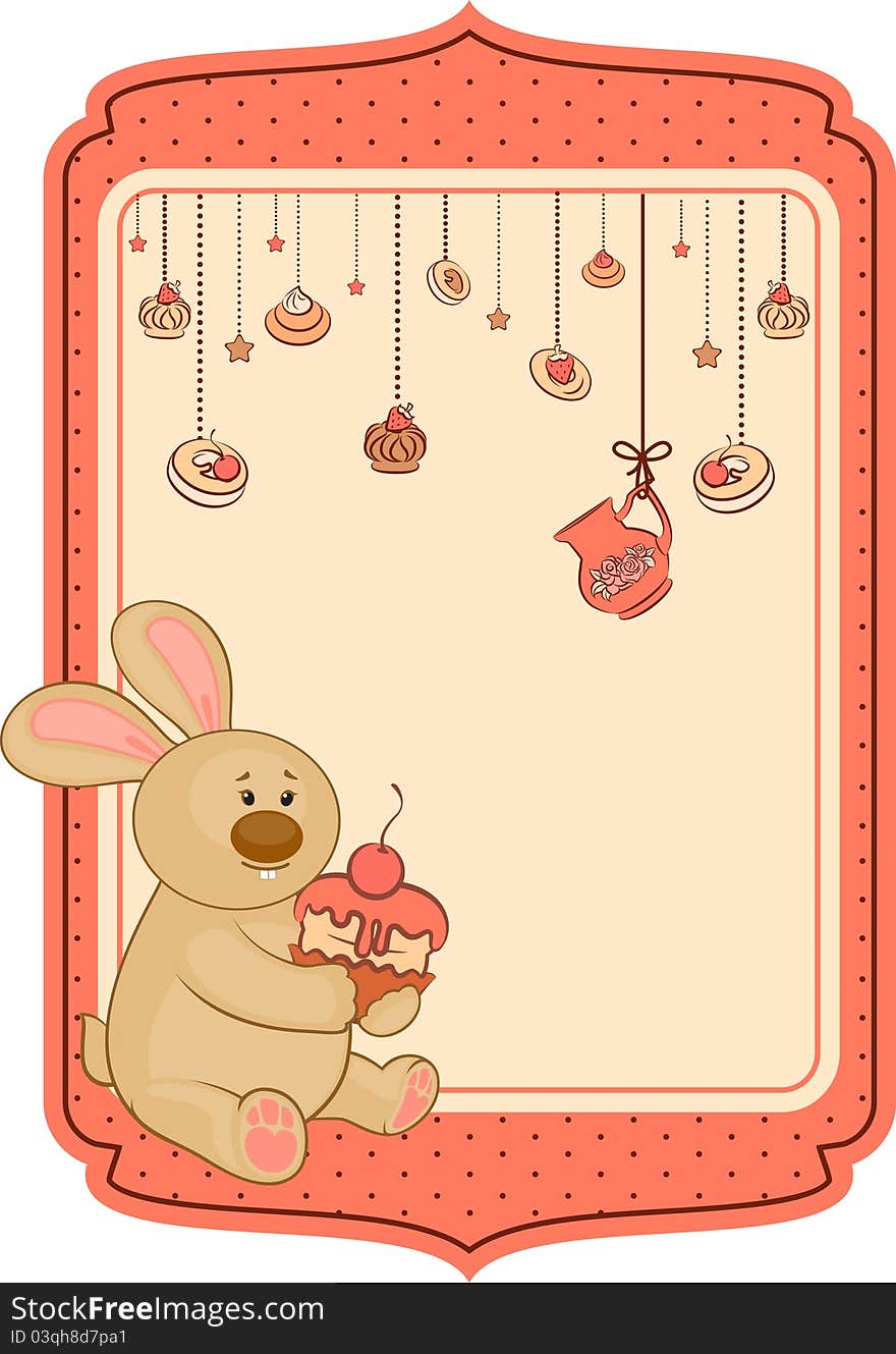 Background with sweet cakes and rabbit