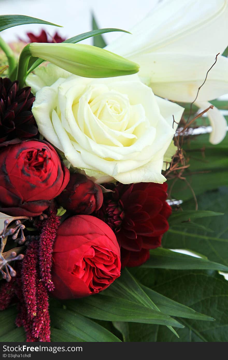 Close-up of white roses and lilies