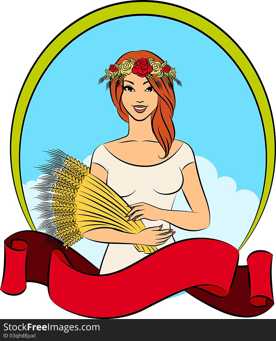 Beautiful girl with sheaf of wheat.