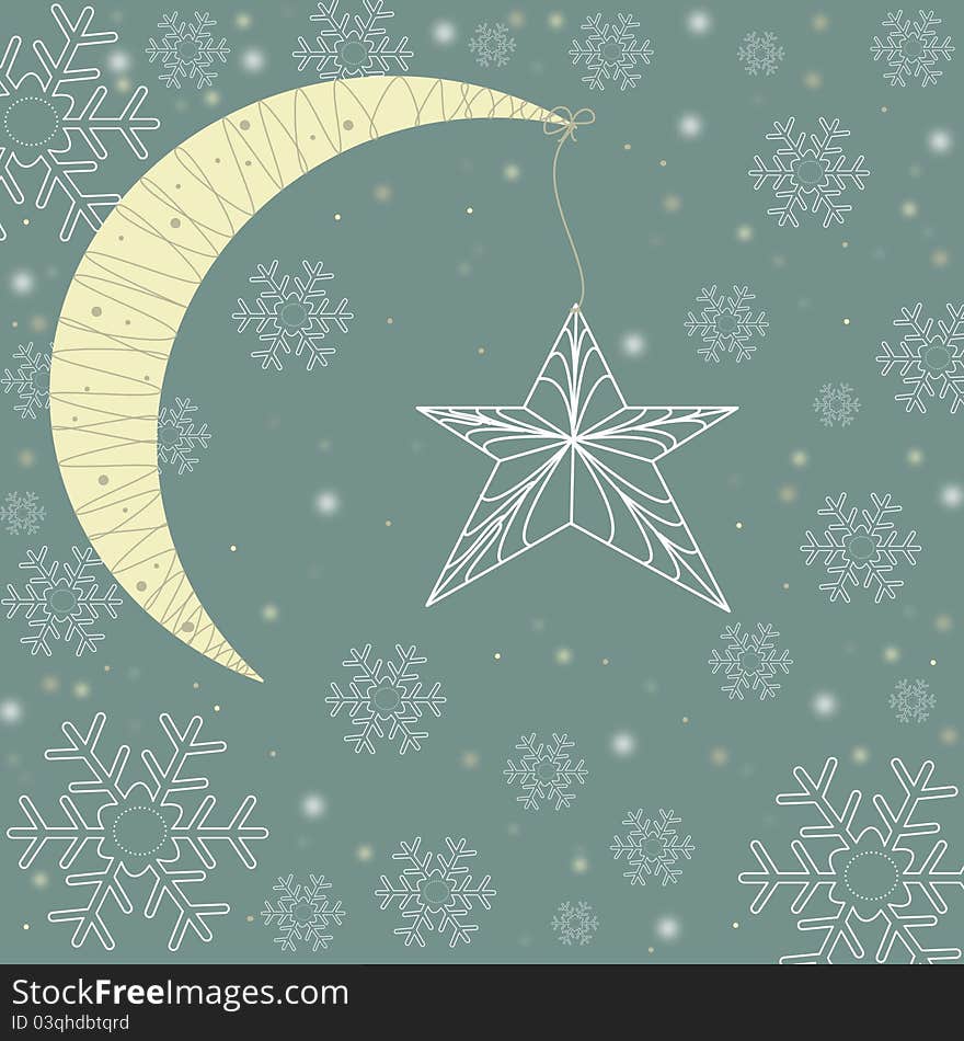 Winter night background with crescent moon and snowflakes. Winter night background with crescent moon and snowflakes