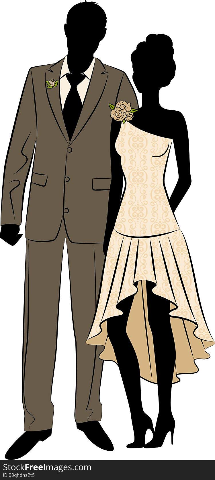 Illustration of beautiful bride and groom's silhouette