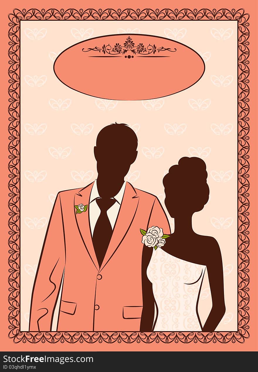 Illustration of beautiful bride and groom's silhouette