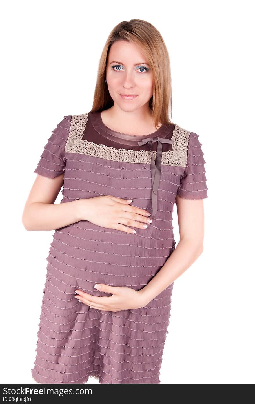 Portrait of happy beautiful pregnant woman. isolated on white