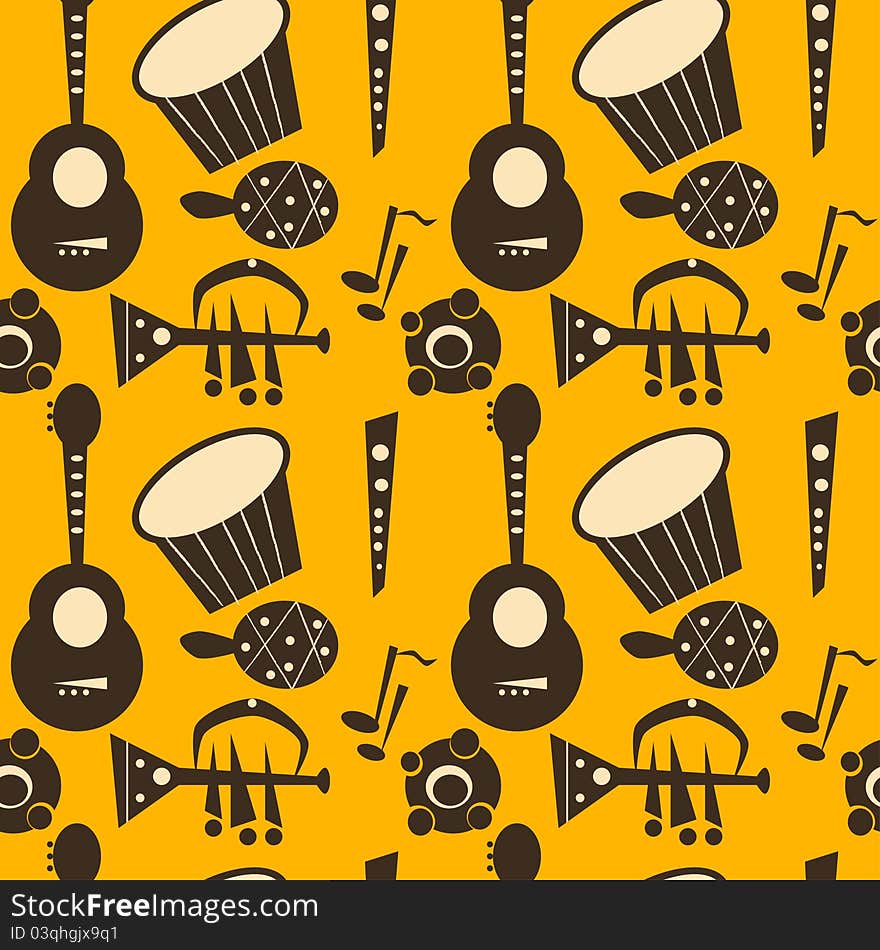 Seamless retro music instruments background illustration