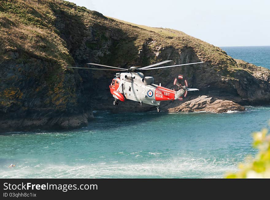 Simulation of emergency in Port Isaac in Cornwall. Simulation of emergency in Port Isaac in Cornwall