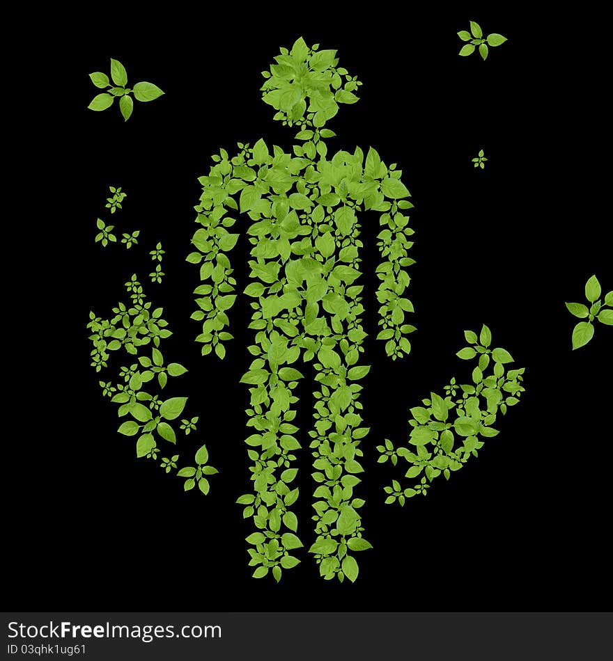 Green plant men, natural icon.